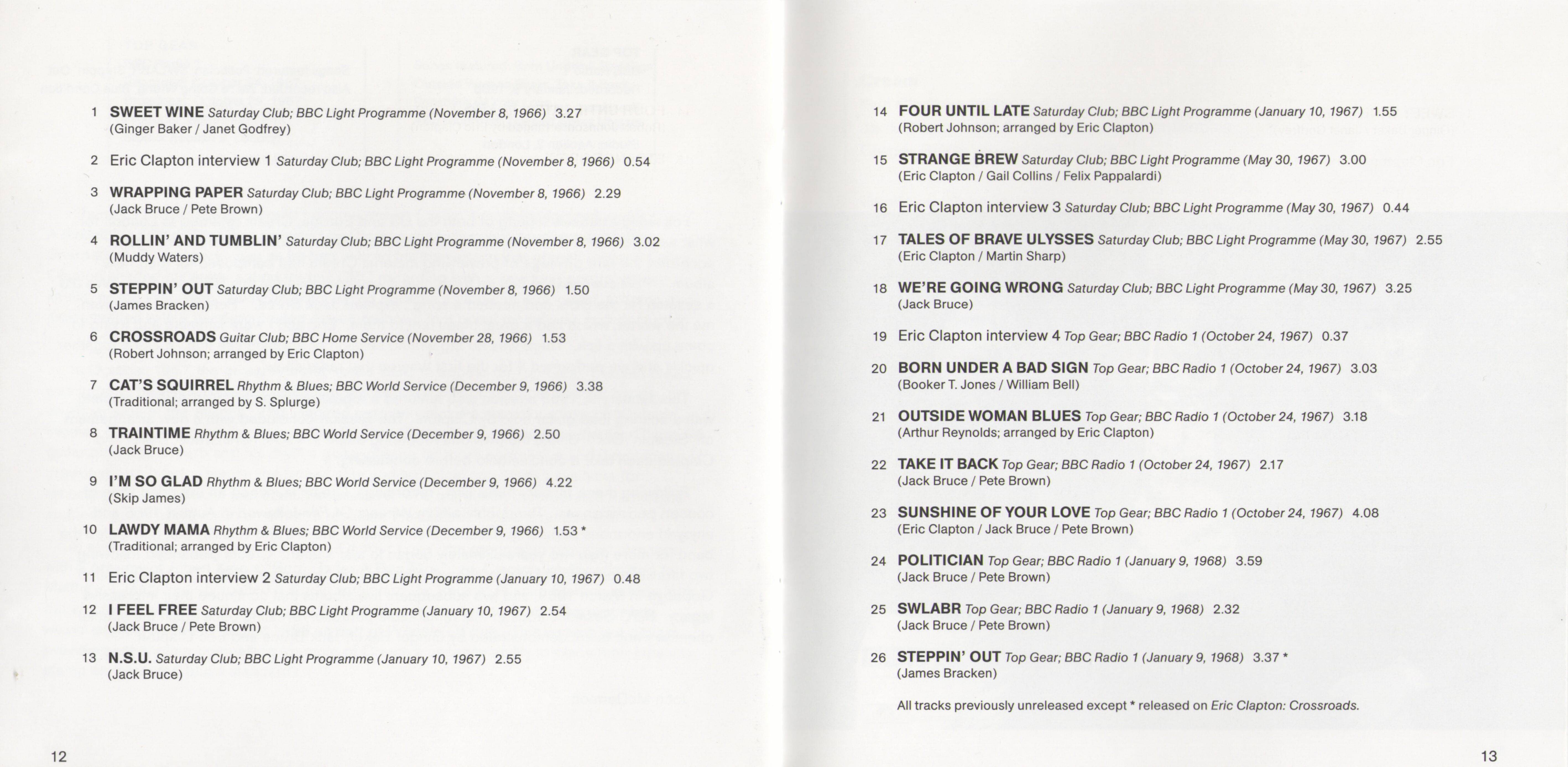 Cream BBC Sessions cream : Booklet 7